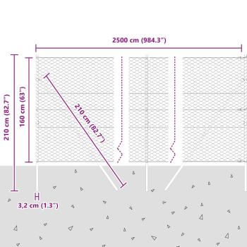 Bodenmontierter Sechseckzaun 25 x 1,6 m PVC-beschichteter Stahl