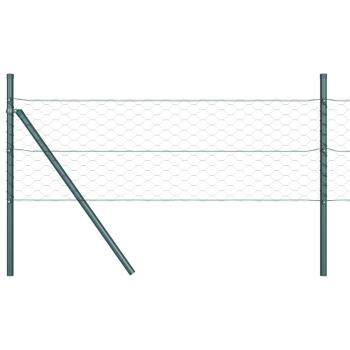 Sechseckzaun Grün 0.6x50 m Stahl, Zaunpfosten 13 Stück Grün Ø32 mm 100 cm verzinkter Stahl