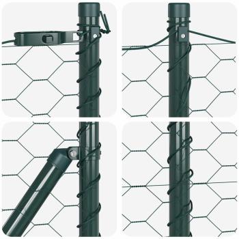 Sechseckzaun Grün 0.6x50 m Stahl, Zaunpfosten 13 Stück Grün Ø32 mm 100 cm verzinkter Stahl