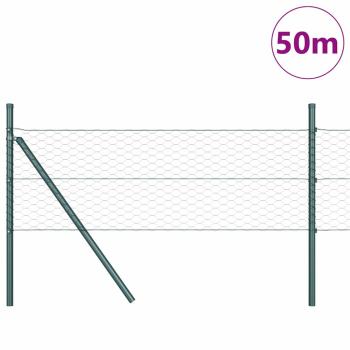 Sechseckzaun Grün 0.8x50 m Stahl, Zaunpfosten 13 Stück Grün Ø32 mm 120 cm Galvanisierter Stahl