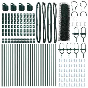 Sechseckzaun Grün 0.8x50 m Stahl, Zaunpfosten 13 Stück Grün Ø32 mm 120 cm Galvanisierter Stahl