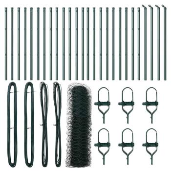 Sechseckzaun Grün 0,8x50 m Stahl, Zaunpfosten 13 Stück Grün Ø32 mm 120 cm verzinkter Stahl