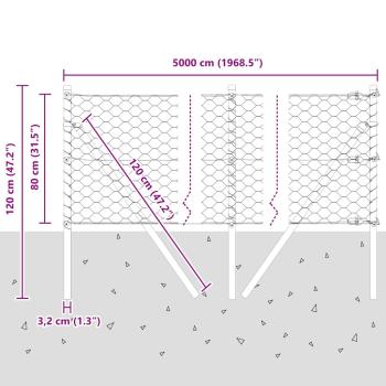 Sechseckzaun Grün 0,8x50 m Stahl, Zaunpfosten 13 Stück Grün Ø32 mm 120 cm verzinkter Stahl