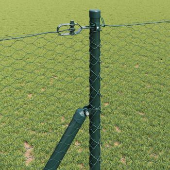 Sechseckzaun Grün 1x50 m Stahl, Zaunpfosten 13 Stk. Grün Ø32 mm 150 cm verzinkter Stahl