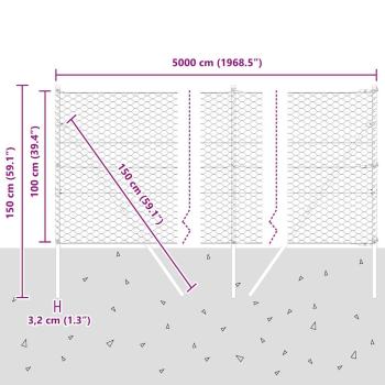 Bodenmontierter Sechseckzaun 50 x 1 m PVC-beschichteter Stahl