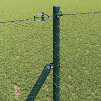 Hexagon Zaun Grün 1,2x50 m Stahl, Zaunpfosten 13 Stk Grün Ø32 mm 170 cm Verzinkter Stahl
