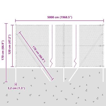 Sechseckzaun Grün 1,2x50 m Stahl, Zaunpfosten 13 Stk. Grün Ø32 mm 170 cm verzinkter Stahl