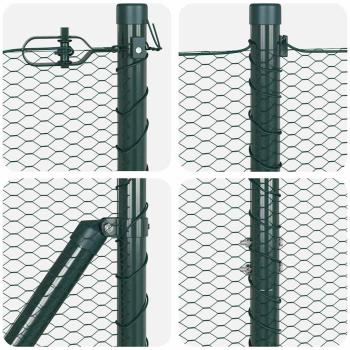 Sechseckzaun Grün 1,6x50 m Stahl, Zaunpfosten 13 Stück Grün Ø32 mm 210 cm verzinkter Stahl