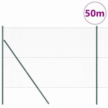 Sechseckzaun Grün 1,6x50 m Stahl, Zaunpfosten 13 Stück Grün Ø32 mm 210 cm verzinkter Stahl