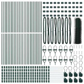 Sechseckzaun Grün 0,4x100 m Stahl, Zaunpfosten 13 Stk Grün Ø32 mm 80 cm Feuerverzinkter Stahl