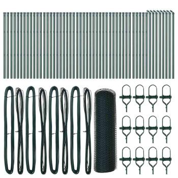 Hexagonzaun Grün 0,5x100 m Stahl, Zaunpfosten 13 Stk Grün Ø32 mm 100 cm Verzinkter Stahl
