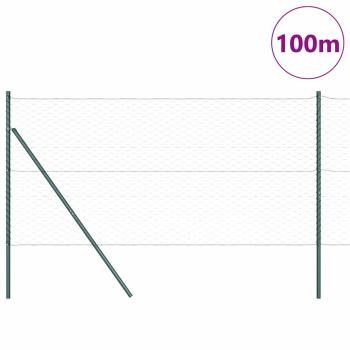 Hexagon Zaun Grün 1x100 m Stahl, Zaunpfosten 13 Stk. Grün Ø32 mm 150 cm Verzinkter Stahl
