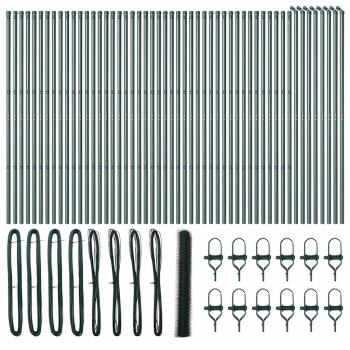 Hexagonzaun Grün 1,4x100 m Stahl, Zaunpfosten 13 Stück Grün Ø32 mm 190 cm Verzinkter Stahl