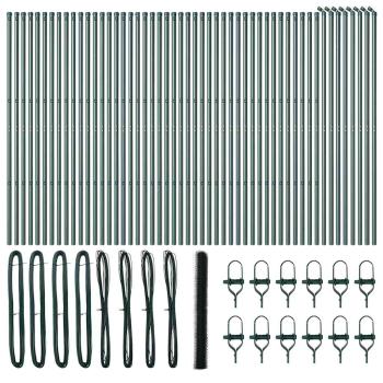 Sechseckzaun Grün 1,5x100 m Stahl, Zaunpfosten 13 Stück Grün Ø32 mm 200 cm verzinkter Stahl