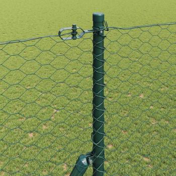 Hexagon Zaun Grün 1,6x100 m Stahl, Zaunpfosten 13 Stück Grün Ø32 mm 210 cm Galvanisierter Stahl