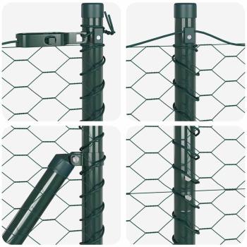 Hexagon Zaun Grün 1,6x100 m Stahl, Zaunpfosten 13 Stück Grün Ø32 mm 210 cm Galvanisierter Stahl