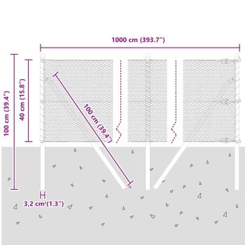Sechseckiger Zaunbodenfixierung 10 x 0,4 m Grau Netz