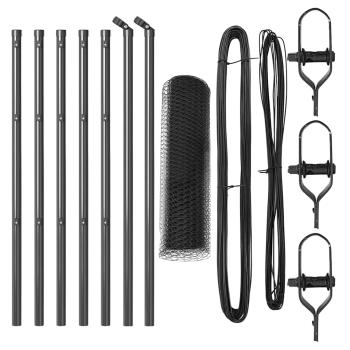 Sechseckzaun Grau 0.4x10 m Stahl, Zaunpfosten 7 Stück Grau Ø32 mm 80 cm Verzinkter Stahl