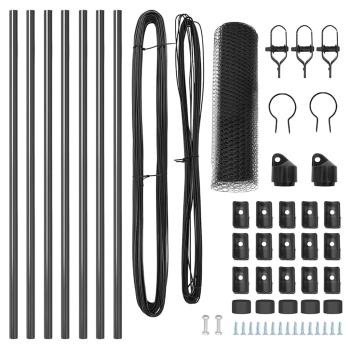 Sechseckzaun Grau 0.4x10 m Stahl, Zaunpfosten 7 Stück Grau Ø32 mm 80 cm Verzinkter Stahl