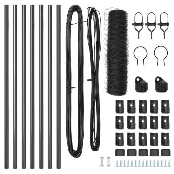 Sechseckzaun Grau 0,4x10 m Stahl, Zaunpfosten 7 Stk Grau Ø32 mm 80 cm Verzinkter Stahl