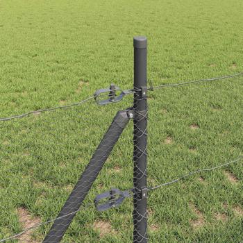Sechseckzaun Grau 0.5x10 m Stahl, Zaunpfosten 7 Stück Grau Ø32 mm 100 cm Verzinkter Stahl