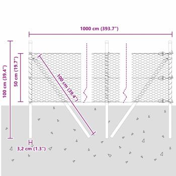 Bodenmontierter Sechseckzaun 10 x 0,5 m PVC-beschichteter Stahl