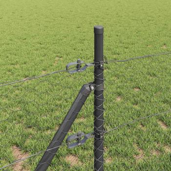 Sechseckzaun Grau 0.5x10 m Stahl, Zaunpfosten 7 Stk Grau Ø32 mm 100 cm Verzinkter Stahl