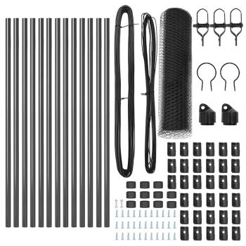 Sechseckzaun Grau 0,6x25 m Stahl, Zaunpfosten 13 Stück Grau Ø32 mm 100 cm verzinkter Stahl