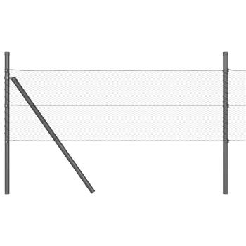 Sechseckzaun Grau 0,6x25 m Stahl, Zaunpfosten 13 Stück Grau Ø32 mm 100 cm verzinkter Stahl