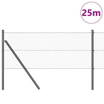 ARDEBO.de - Sechseckzaun Grau 0,6x25 m Stahl, Zaunpfosten 13 Stück Grau Ø32 mm 100 cm Verzinkter Stahl