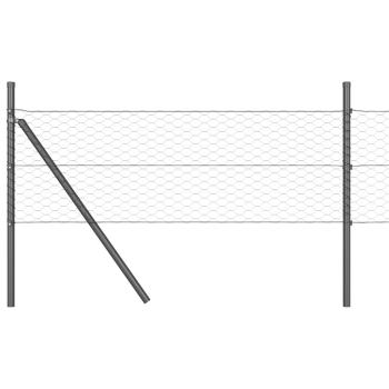 Sechseckzaun Grau 0,6x25 m Stahl, Zaunpfosten 13 Stück Grau Ø32 mm 100 cm Verzinkter Stahl