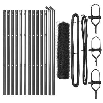 Sechseckzaun Grau 0,6x25 m Stahl, Zaunpfosten 13 Stück Grau Ø32 mm 100 cm verzinkter Stahl