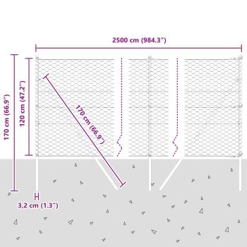 Bodenmontierter Sechseckzaun 25 x 1,2 m PVC-beschichteter Stahl