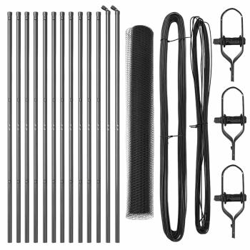 ARDEBO.de - Sechseckzaun Grau 1,4x25 m Stahl, Zaunpfosten 13 Stück Grau Ø32 mm 190 cm Verzinkter Stahl