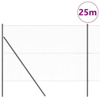 Hexagon Zaun Grau 1,6x25 m Stahl, Zaunpfosten 13 Stück Grau Ø32 mm 210 cm Verzinkter Stahl