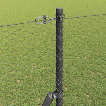 Hexagon Zaun Grau 1,6x25 m Stahl, Zaunpfosten 13 Stück Grau Ø32 mm 210 cm Verzinkter Stahl