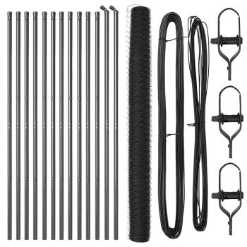 ARDEBO.de - Hexagonzaun Grau 1.6x25 m Stahl, Zaunpfosten 13 Stk Grau Ø32 mm 210 cm Verzinkter Stahl