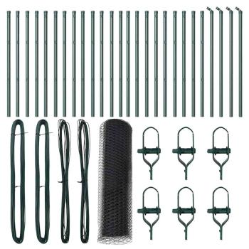 Sechseckzaun Grau 0,4x50 m Stahl, Zaunpfosten 13 Stück Grün Ø32 mm 80 cm Verzinkter Stahl