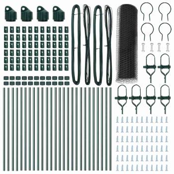 Sechseckzaun Grau 0,4x50 m Stahl, Zaunpfosten 13 Stück Grün Ø32 mm 80 cm Verzinkter Stahl