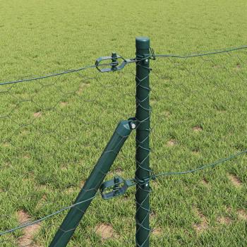 Sechseckiger Zaun Grau 0,6x50 m Stahl, Zaunpfosten 13 Stk Grün Ø32 mm 100 cm galvanisierter Stahl