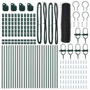 Sechseckiger Zaun Grau 0,6x50 m Stahl, Zaunpfosten 13 Stk Grün Ø32 mm 100 cm galvanisierter Stahl