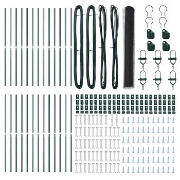Sechseckzaun Grau 1x50 m Stahl, Zaunpfosten 13 Stück Grün Ø32 mm 150 cm verzinkter Stahl