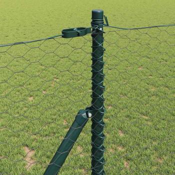 Sechseckzaun Grau 1x50 m Stahl, Zaunpfosten 13 Stück Grün Ø32 mm 150 cm verzinkter Stahl