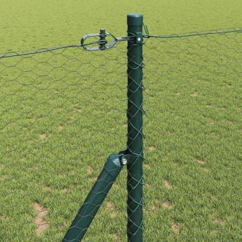 Hexagonzaun Grau 1,2x50 m Stahl, Zaunpfosten 13 Stück Grün Ø32 mm 170 cm Verzinkter Stahl