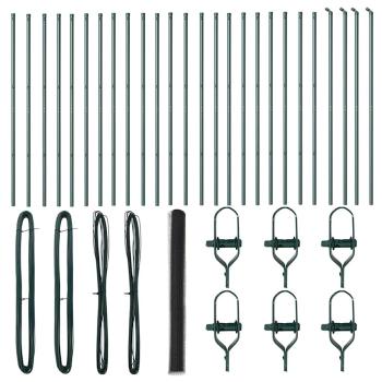 Sechseckzaun Grau 1,6x50 m Stahl, Zaunpfosten 13 Stück Grün Ø32 mm 210 cm Verzinkter Stahl