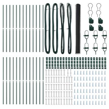 Sechseckzaun Grau 1,6x50 m Stahl, Zaunpfosten 13 Stück Grün Ø32 mm 210 cm Verzinkter Stahl