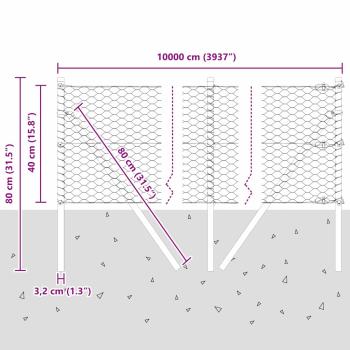 Bodenmontierter Sechseckzaun 100 x 0,4 m Grau Netz