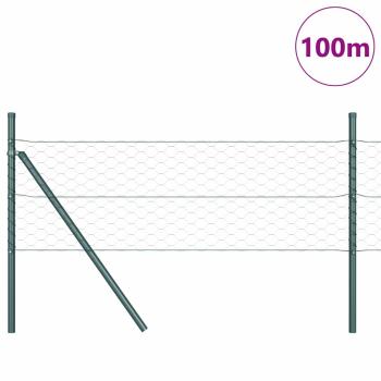 Hexagon-Zaun Grau 0.5x100 m Stahl, Zaunpfosten 13 Stück Grün Ø32 mm 100 cm verzinkter Stahl