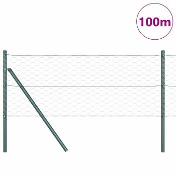 Sechseckzaun Grau 0.6x100 m Stahl, Zaunpfosten 13 Stück Grün Ø32 mm 100 cm Verzinkter Stahl