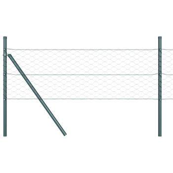 Sechseckzaun Grau 0.6x100 m Stahl, Zaunpfosten 13 Stück Grün Ø32 mm 100 cm Verzinkter Stahl